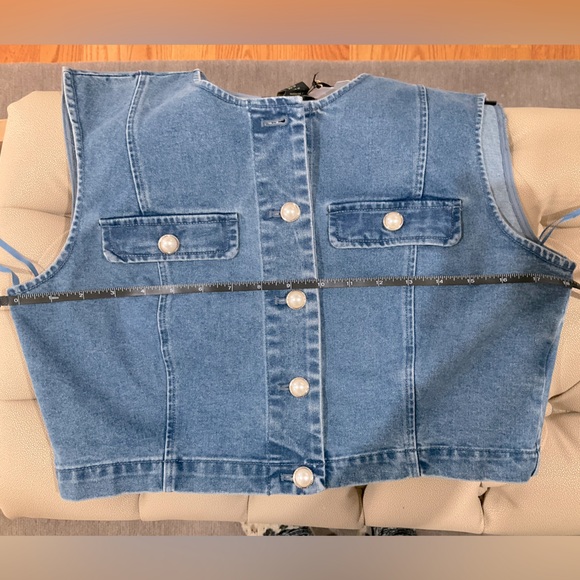 House Of Harlow 1960 Pearl Buttons Coquette Denim Vest & Skirt Cord Set SZ 6 - Picture 9 of 11